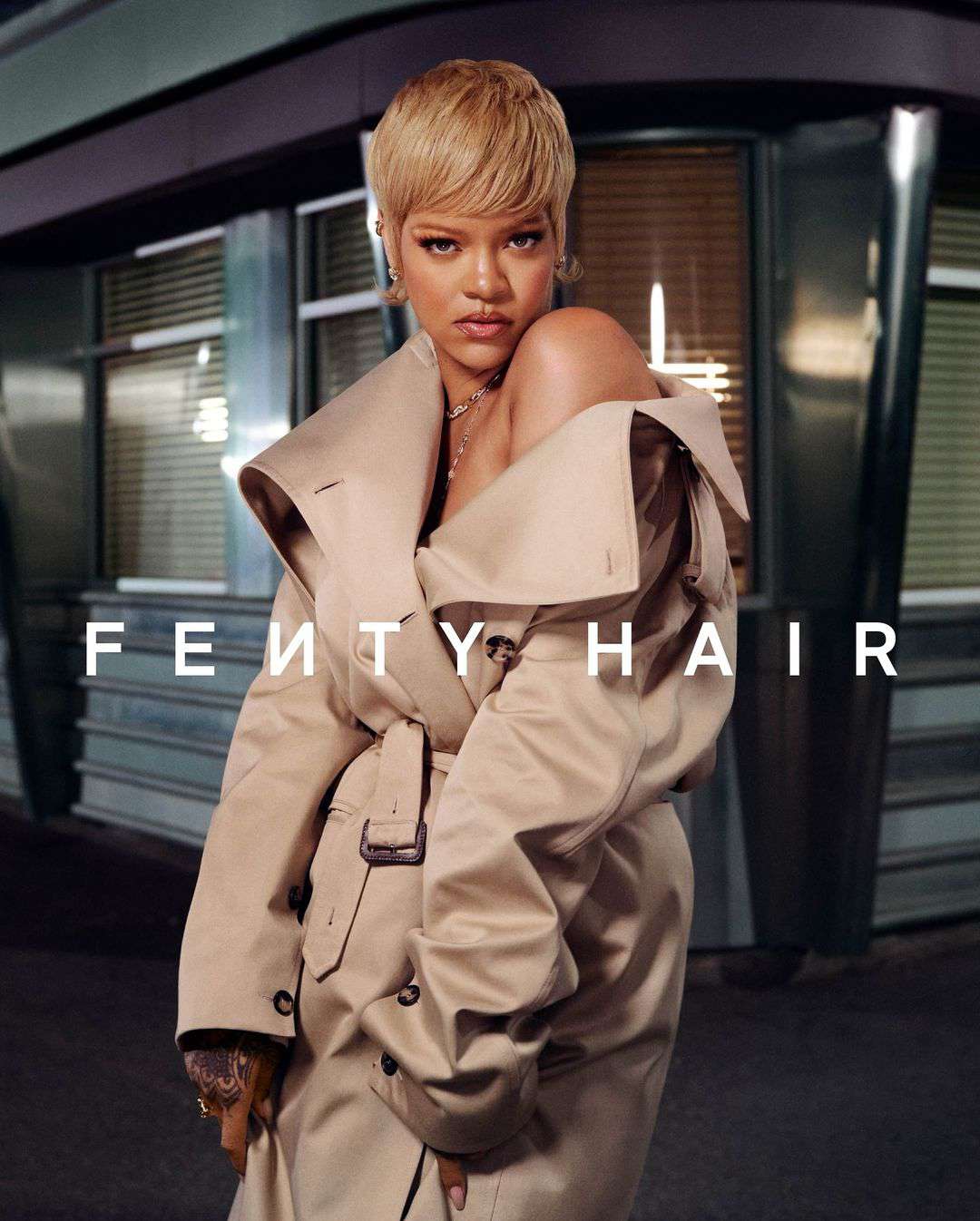Rihanna with a pixie cut for Fenty Hair.